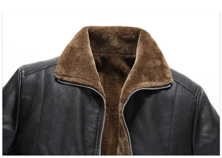 2019 Зимняя Толстая теплая куртка из искусственной кожи мужская флисовая с