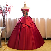 luxury red bridal wedding evening dress women high quality embroidery marriage ball gown strapless floor length prom party dress