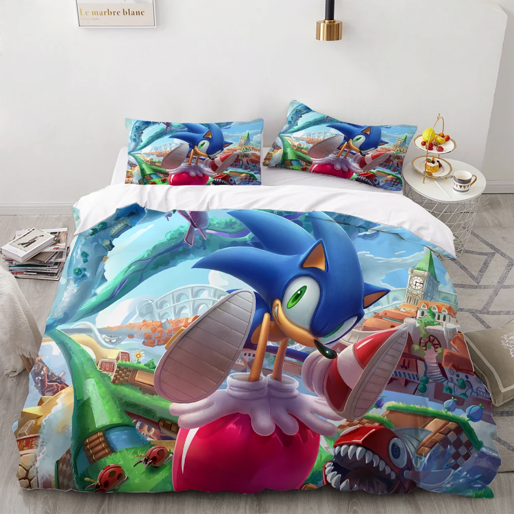 

Bedding Set Sonic Cover Set Kids Cartoon Game Soft Duvet Cover Bedding Luxury Bed Boys Queen King Size Bed Cover Set