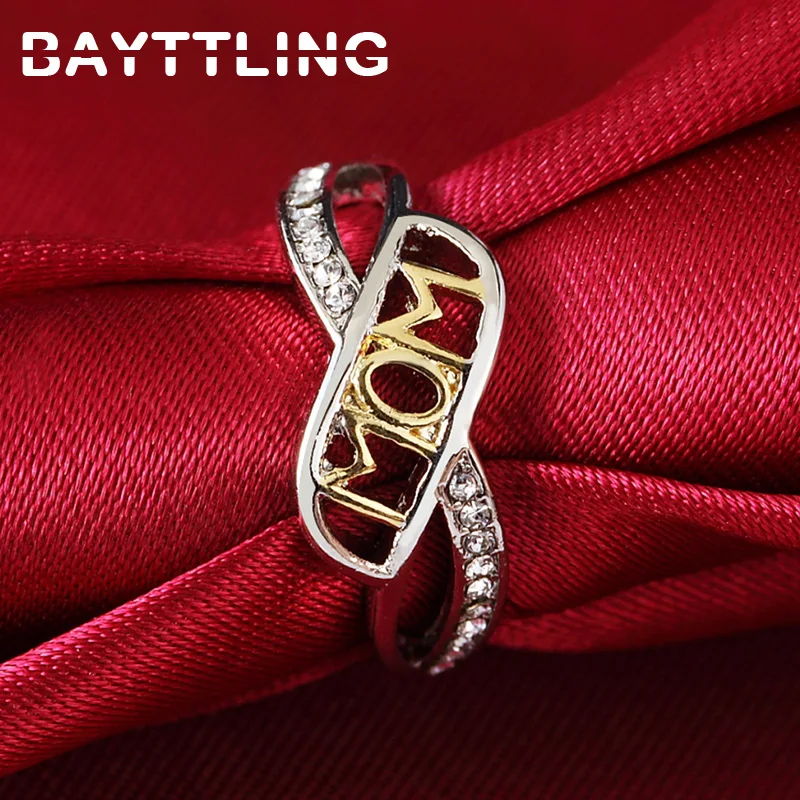 

BAYTTLING Silver Color CZ Zircon Gold 6#7#8#9# MOM Ring For Woman Fashion Luxury Engagement Jewelry