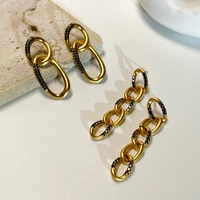 monlansher quality metal chain drop earrings gold color long short copper with black cz stone earrings vintage earrings jewelry