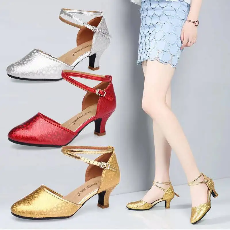 Туфли женские атласные с закрытым носком для бальных танцев латинских сальса