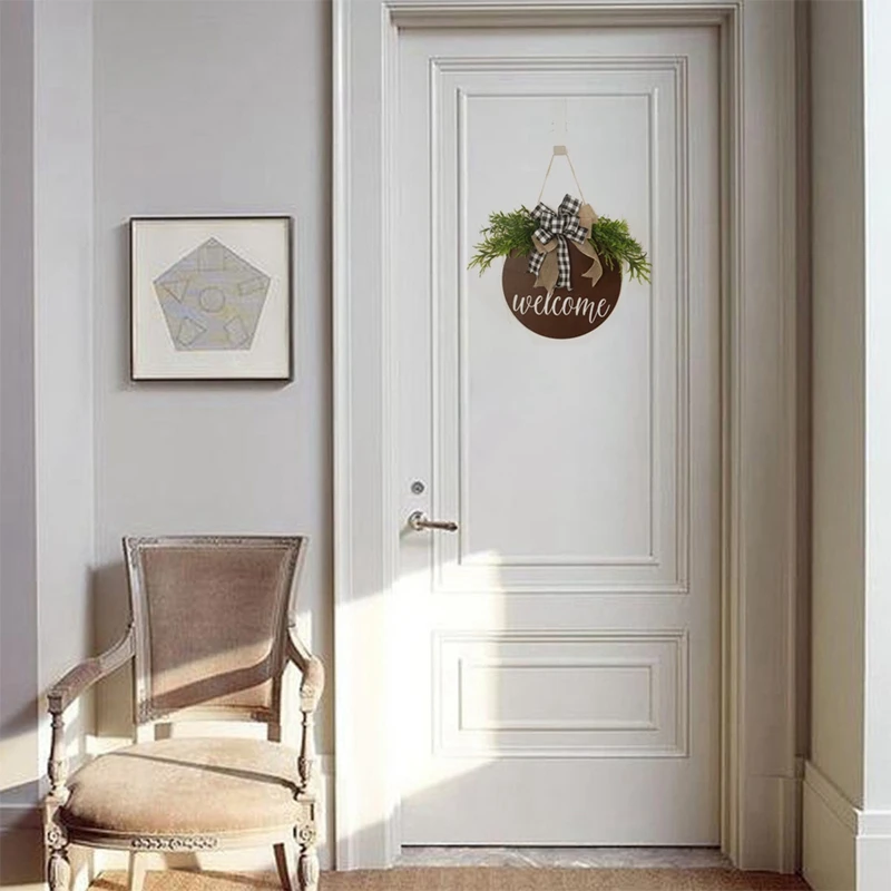 

Welcome Sign for Front Porch - Rustic Wooden Door Hanging Farmhouse Front Door Decorations for Home Restaurant