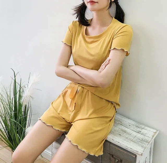 

2021 spring summer new style round-necked pajamas casual two-piece suit women fashion home clothes