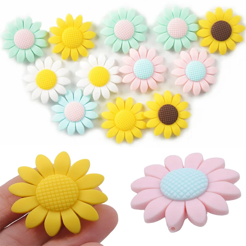 

Silicone Beads Pendant Baby Teether Colorful Sunflower DIY Necklace Decor Safety Teething Gift Baby Teething Gift Toddler Toys