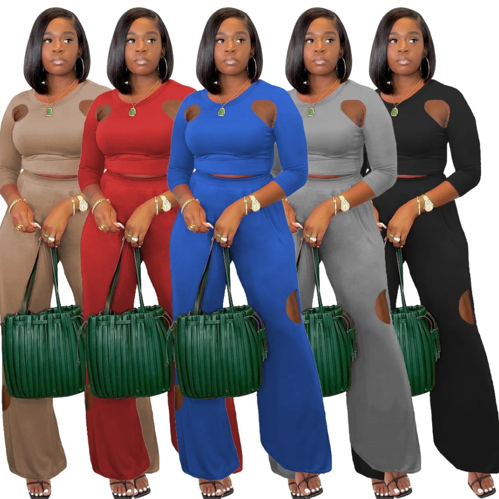 

Осенний повседневный комплект из двух предметов Somoshein, женская осенняя одежда с длинным рукавом, базовый укороченный топ, Модные ажурные Бр...