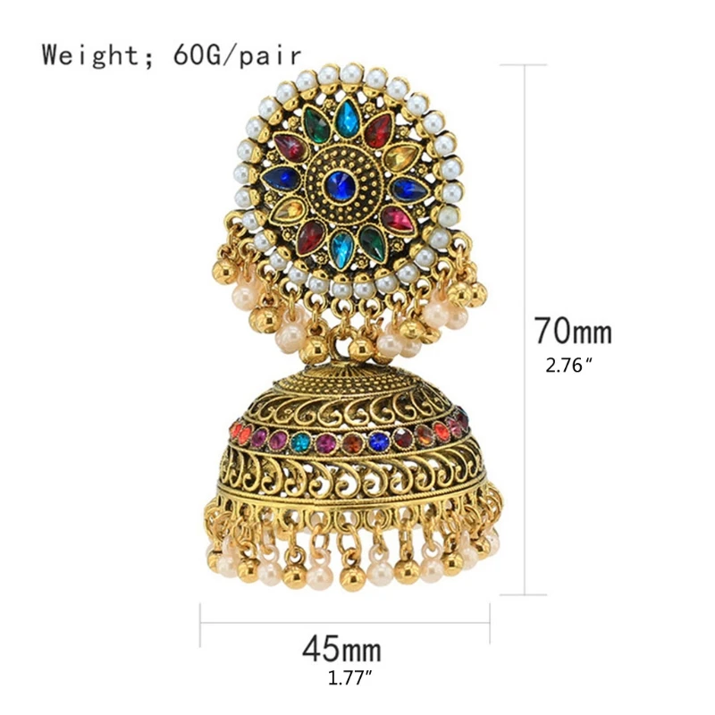 

Indian Vintage Bollywood Gypsy Gold Plated Boho Bell Ear Rings Traditional Jhumka Jhumki Earrings for Women and Girls