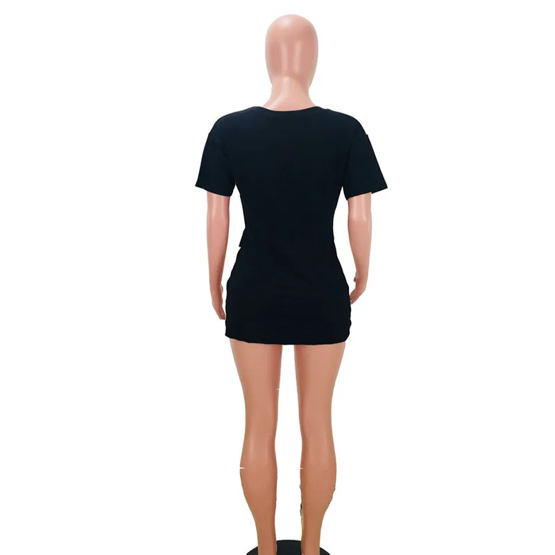 

Character Print Sexy Bodycon Dress Women Round Neck High Waist Skinny Mini T Shirt Dress Causal Short Sleeve Package Hip Dress