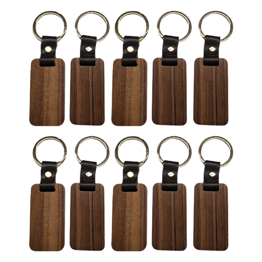 

Wood Key Chain 10pcs Rectangle Collectible Unisex Key Ring Bag Pendant DIY Painting Crafts with Key Tags Birthday Present Accs