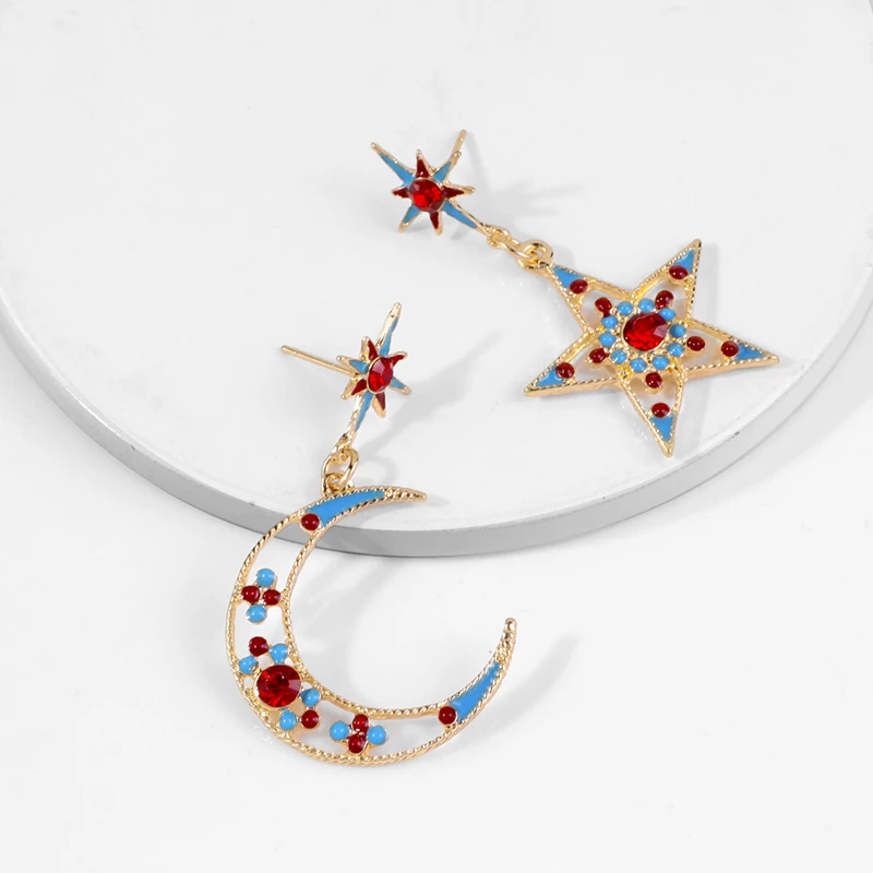

Crystal Fashion Earrings Special Asymmetric Earrings Earrings Star Moon Jewelry For Women Luxury 2020 NEW Hot