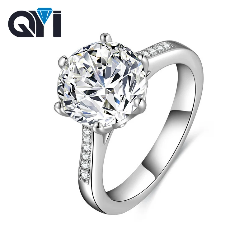 QYI, Роскошные, 4 карата, Solitaire, обручальные кольца, круглая огранка, 6 Зубцов, Sona, бриллиант, 925 пробы, серебро, обручальное кольцо для женщин