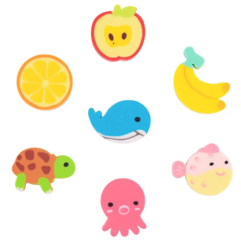 

20 pcs/lot Mini Kawaii Cartoon Animal Eraser Cute Creative Fruit Rubber Eraser For Kids Correction