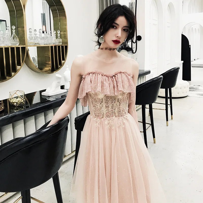 

Exquisite Women Mesh Dress Elegant Bride Wedding Party Sleeveless Retro Gown Off Shoulder Robe De Soiree qipao