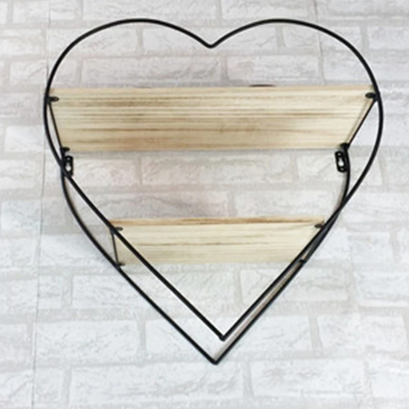 

Peach Wrought Iron Wooden Wall Shelf Shelf Retro Solid Wood Panel Wall Rack Creative Wall Partition
