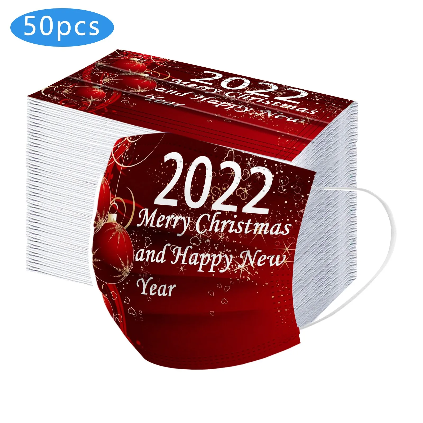 

Красная маска для лица для взрослых с новым годом 2022, Рождество, одноразовая маска для лица