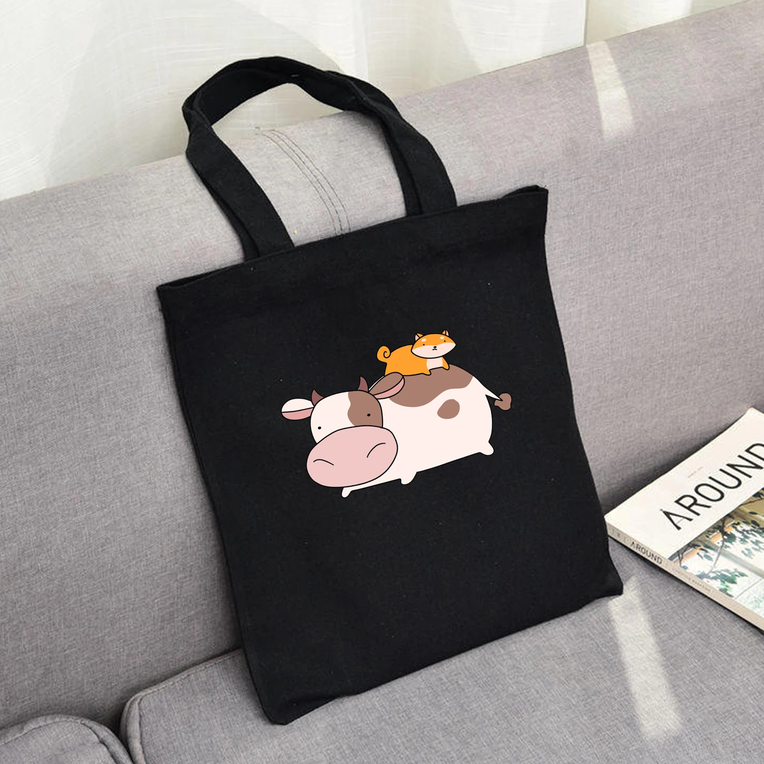 

Повседневная вместительная сумка для покупок на плечо с забавным мультяшным принтом