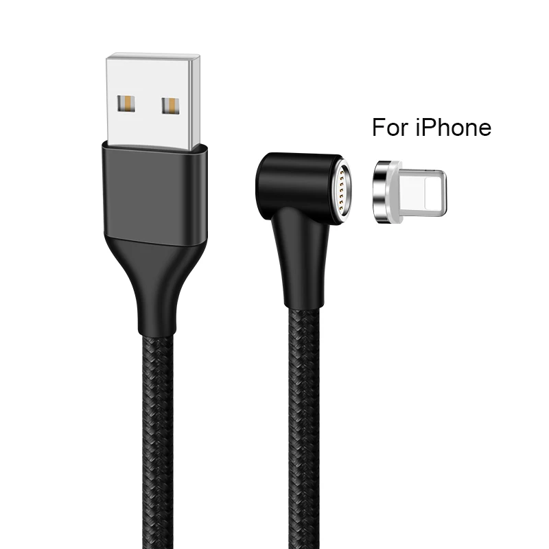 Black For iPhone ROCK 5A Магнитный кабель Micro usb type C адаптер Шнур 90 градусов локоть быстрое зарядное устройство светильник ing светодиодный светильник для передачи данных для iPhone samsung - Цвет: Black For iPhone