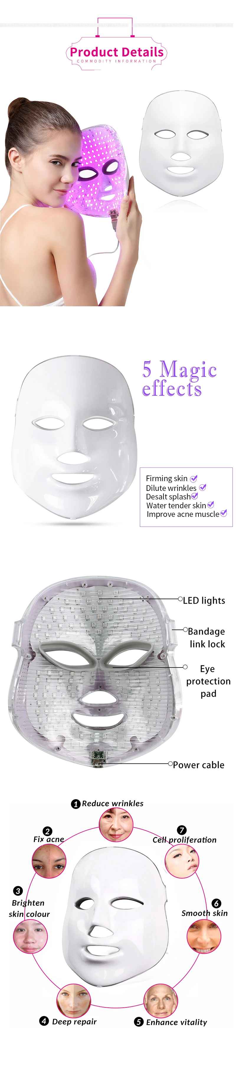 7 Colours LED Facial Mask Mascara Facial Aesthetics Skin Care Rejuvenation Wrinkle Acne Removal Face Beauty Instrument