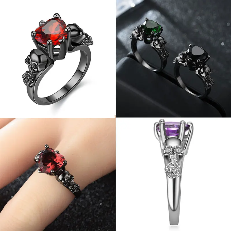 Винтажные готические кольца с черепом и розой для женщин девушек модное