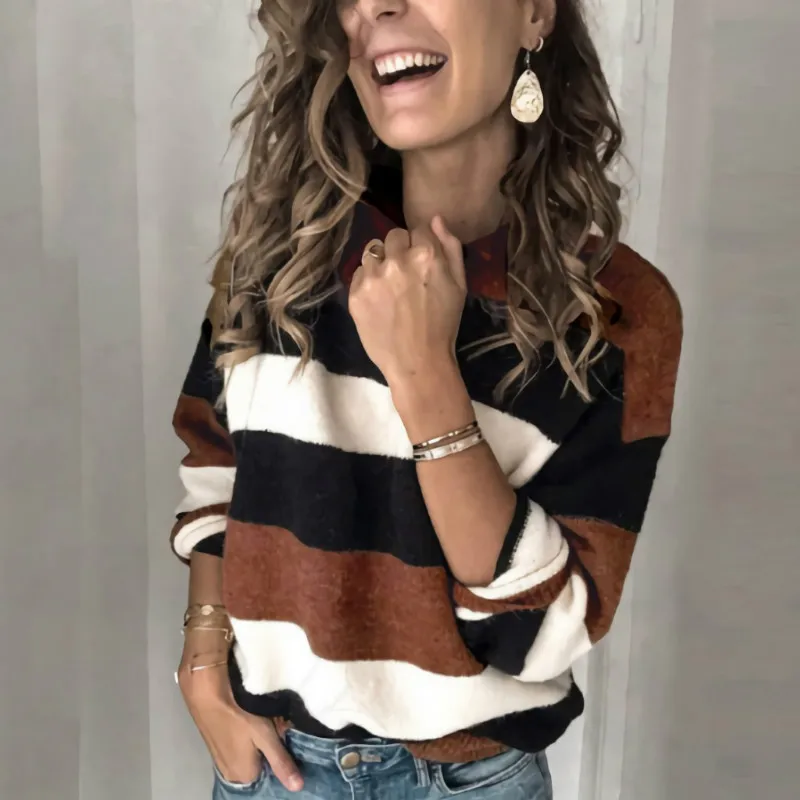 Женский свитер оверсайз с цветными блоками осенне-зимние топы 2022 Новые вязаные