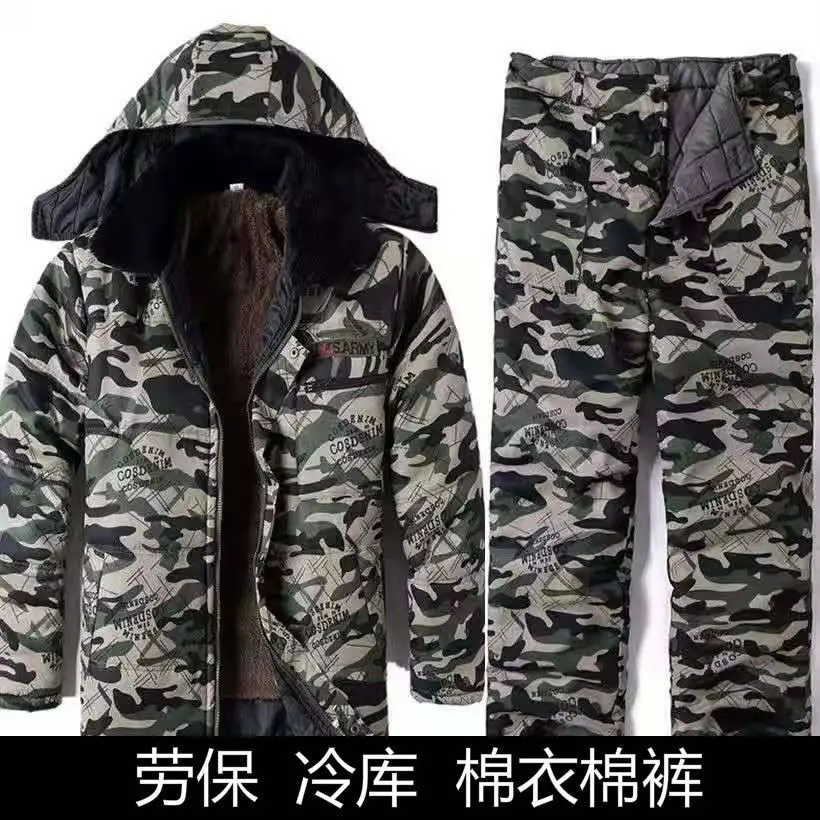Winter Cotton-padded Clothes Velvet Padded Men's Cold Storage Work Jacket Labor Insurance Cotton-padded Trousers Suit.