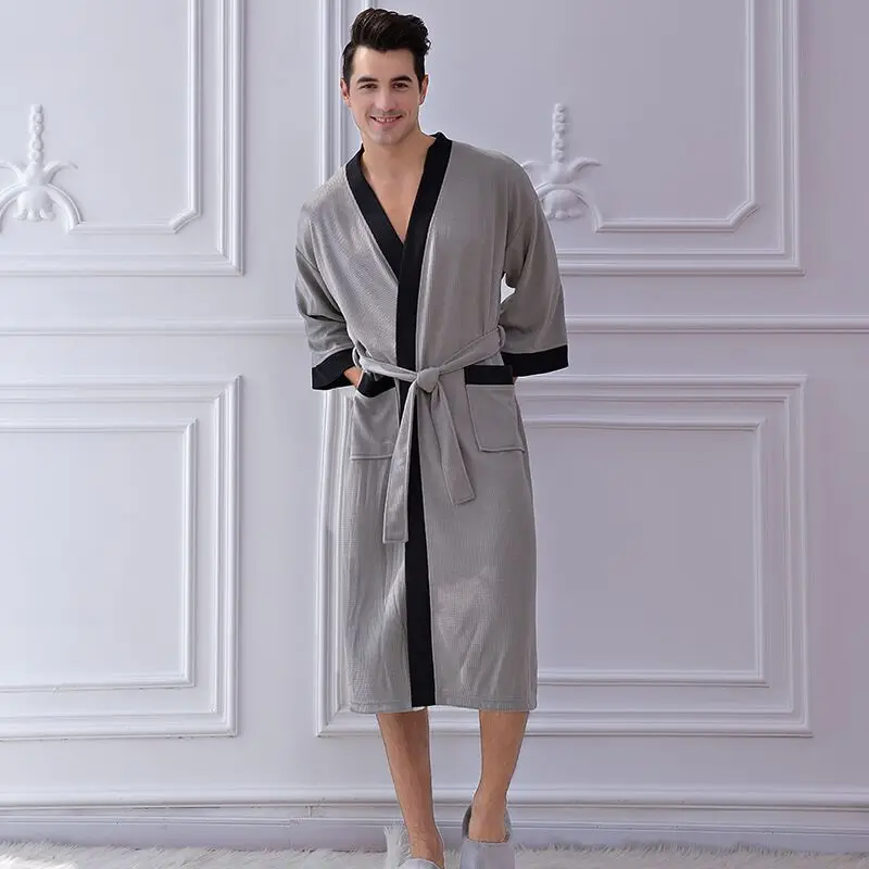 2019 новый мужской повседневный халат, Осень-зима, вафельный Халат, мужской свободный халат, размера плюс кимоно, банный Халат халат томдом эмпера кремовый