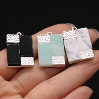 1pcs natural stone rectangle white turquoises black agates pendants for necklace jewelry making diy accessories size 18x26mm