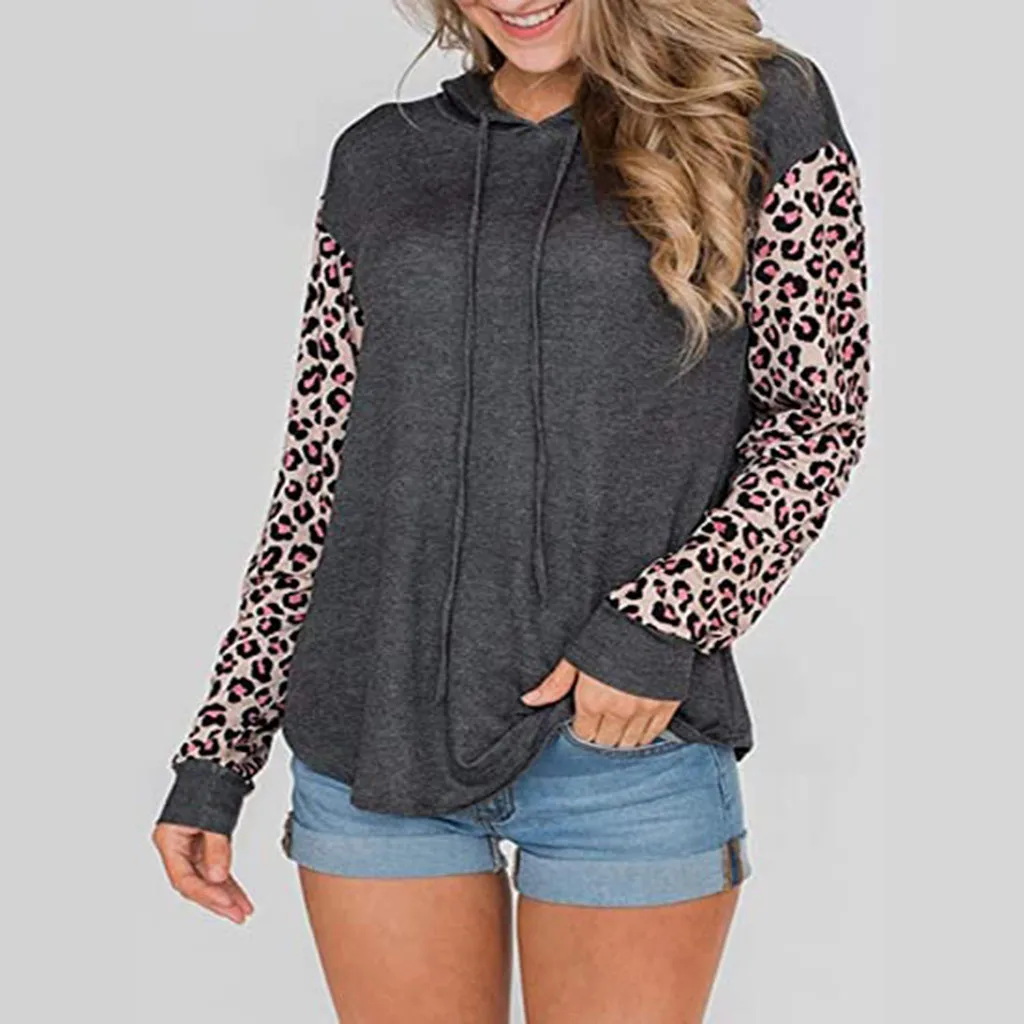 

FREE OSTRICH Women Fashion Leopard Print Oversized Sweatshirt Casual Female Hoodie Loose Long Sleeve Loose Pullover Top