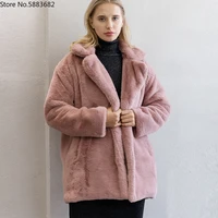 mink coats women 2021 winter top fashion pink faux fur coat elegant thick warm outerwear fake fur jacket chaquetas mujer