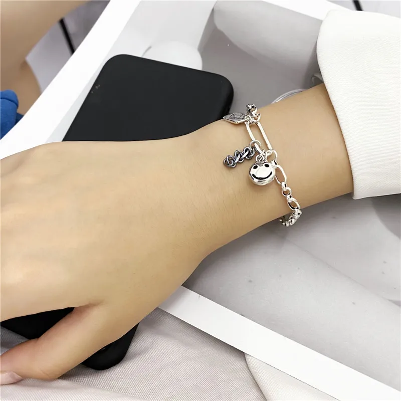 

Liemjee Silver Personality Prince Smiley Bracelet Fashion Punk Party Jewelry For Women Feature Namour Charm Gift All Seasons