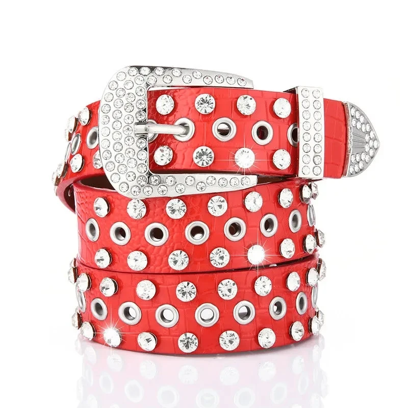 

Women's belts leather wide rhinestone luxury brand belt men designer glitter buckle belts unisex goth waist belt