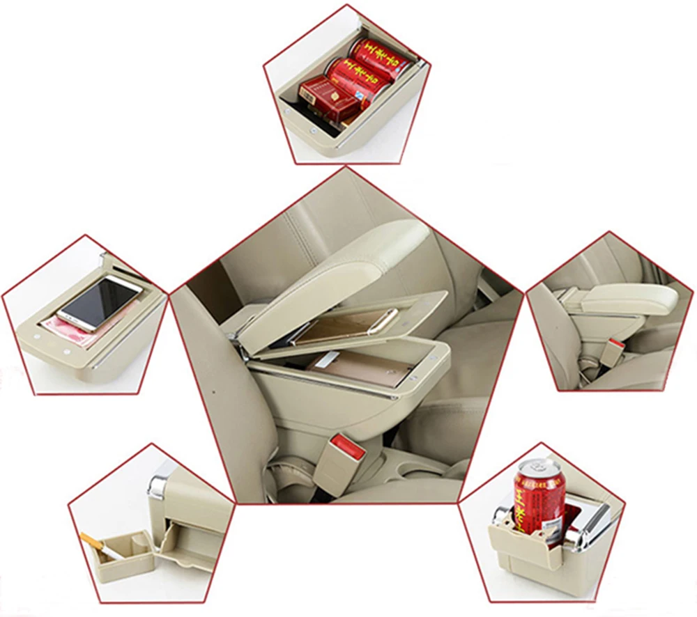 

Armrest Storage Box for Kia Rio Leather Car Center Console Auto Accessories Decoration Armrests Box with USB