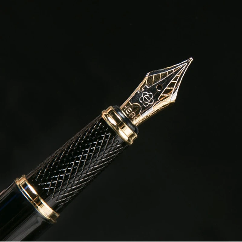 Роскошная качественная перьевая ручка hero 7032 золотистая и черная медная для