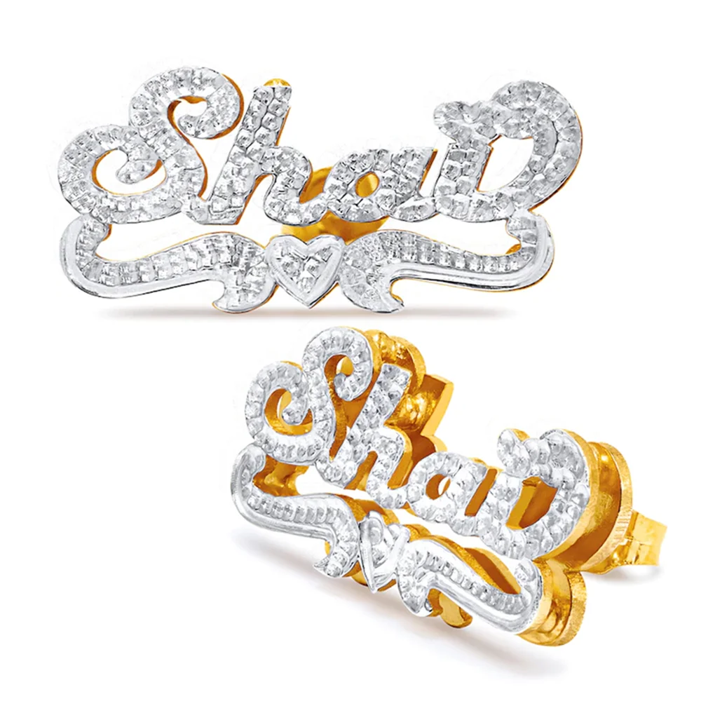 

Noelia 3D Double Nameplate Studs Custom Name Earring Double Color Diamond Stud Earrings Personalized Gift for Women