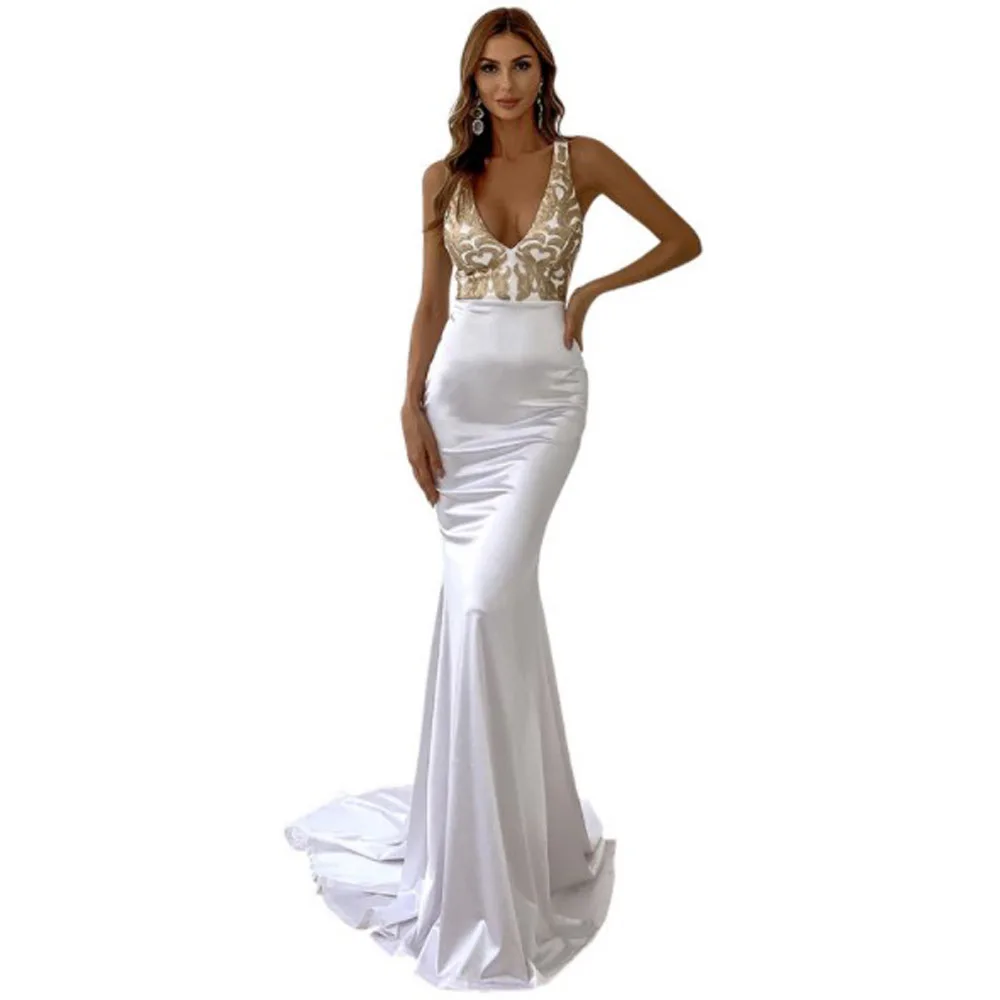 

Cultiseed Women Summer New Sexy Deep V Neck Sequined Backless Cross Lacing Up Bandage Dinner Party Dress Ladies Long Vest Gowns