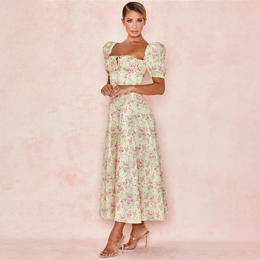 Женское летнее платье EAGLEWOLF с высокой талией разрезом и цветочным принтом