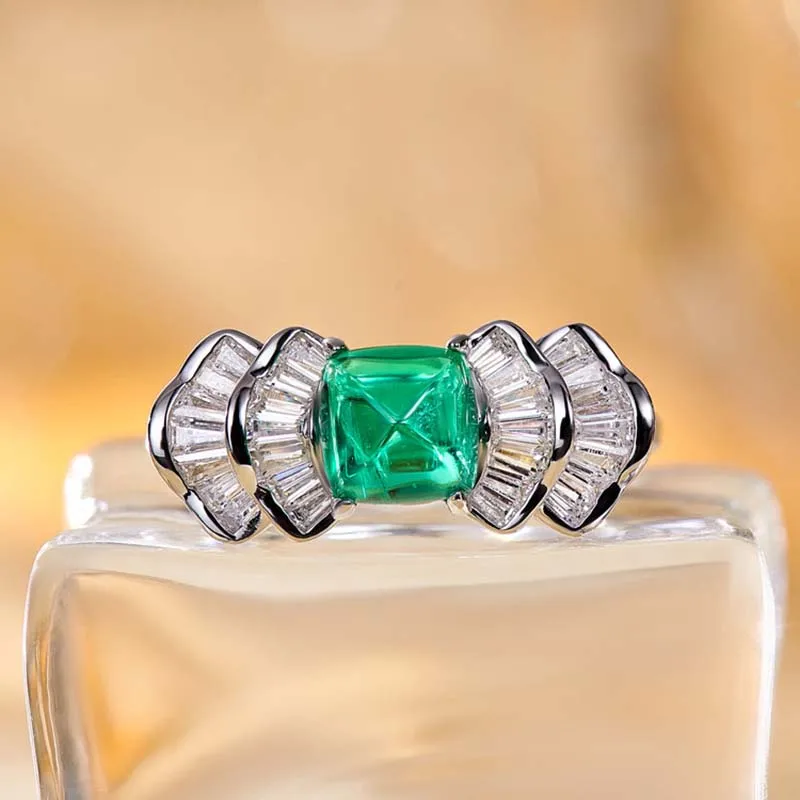 

Foydjew New Colombian Emerald Sugar Tower Crystal Rings Silver Color Vintage Wedding Ring For Women Luxury Banquet Jewelry