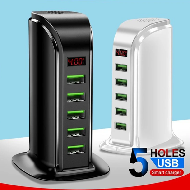 5 портов USB зарядное устройство концентратор светодиодный дисплей мульти док