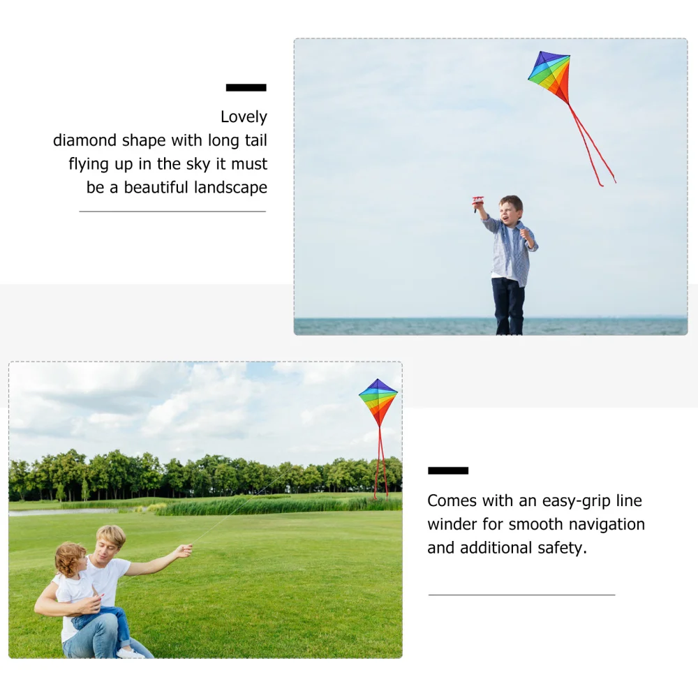 

Kids Colorful Diamond Shaped Kites Easy to Fly Long Tail Kites for Outdoor