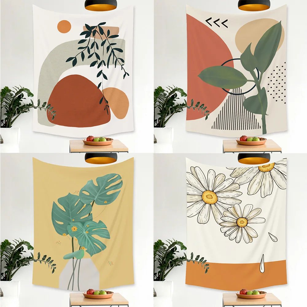 

Ins Home Decor Morandi simple plant flora printed wall hanging Tapestry fabric living room background mural beach mat tapiz