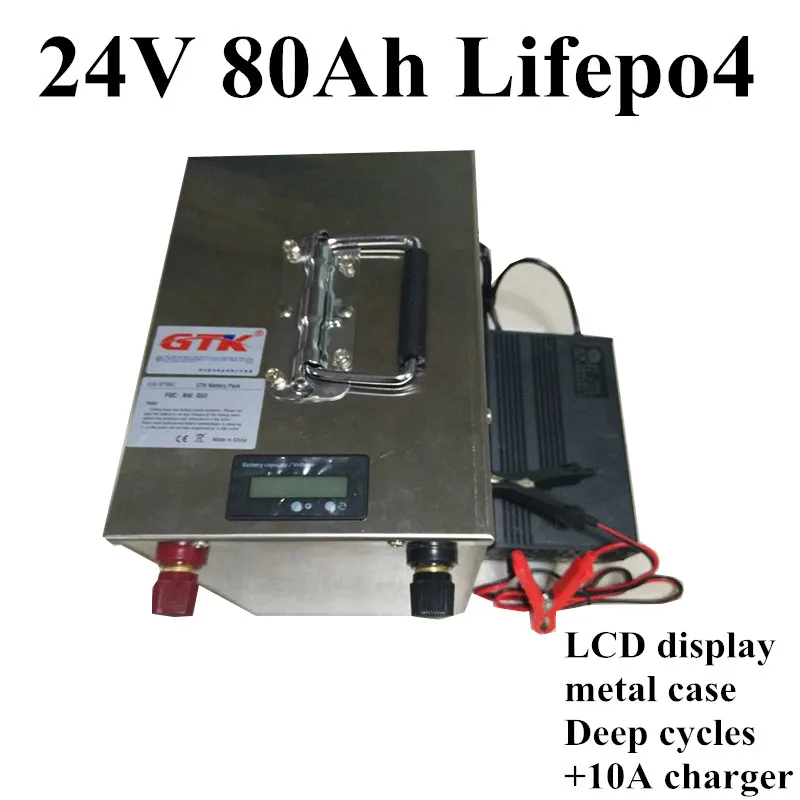 

GTK водонепроницаемый ЖК-дисплей Lifepo4 24 в 80 Ач Аккумулятор с BMS для гольф-тележки/солнечной системы/грузовика/скутера + зарядное устройство 10 А