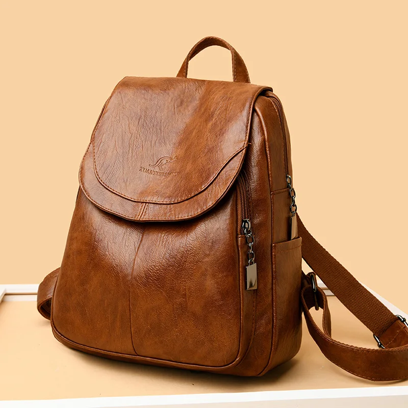 

Teenager Waterproof Soft PU Leather Backbag for School Pure Color Simple Flap Backpack Women's Wild Elegant Large Packbag Sac