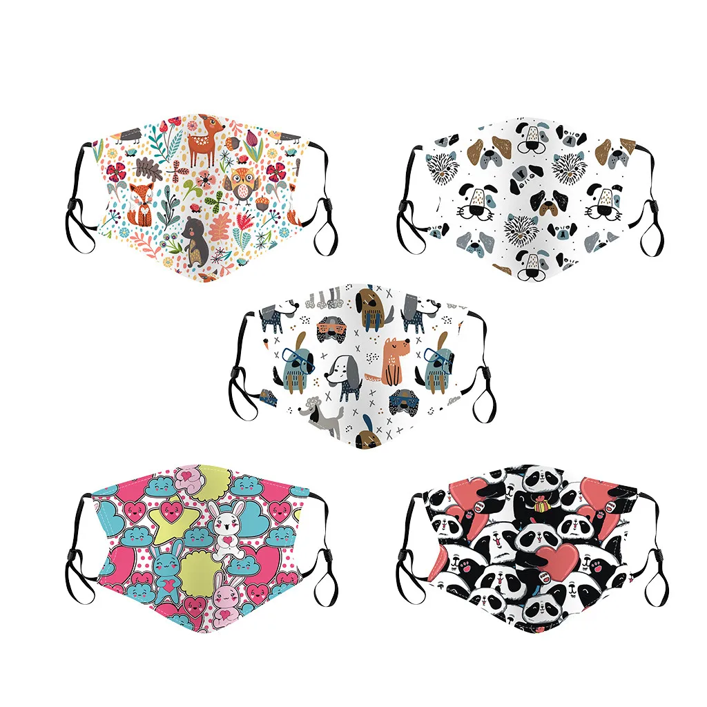 Детские маски 5 шт./лот хлопковые с принтом для улицы многоразовые моющиеся лица |