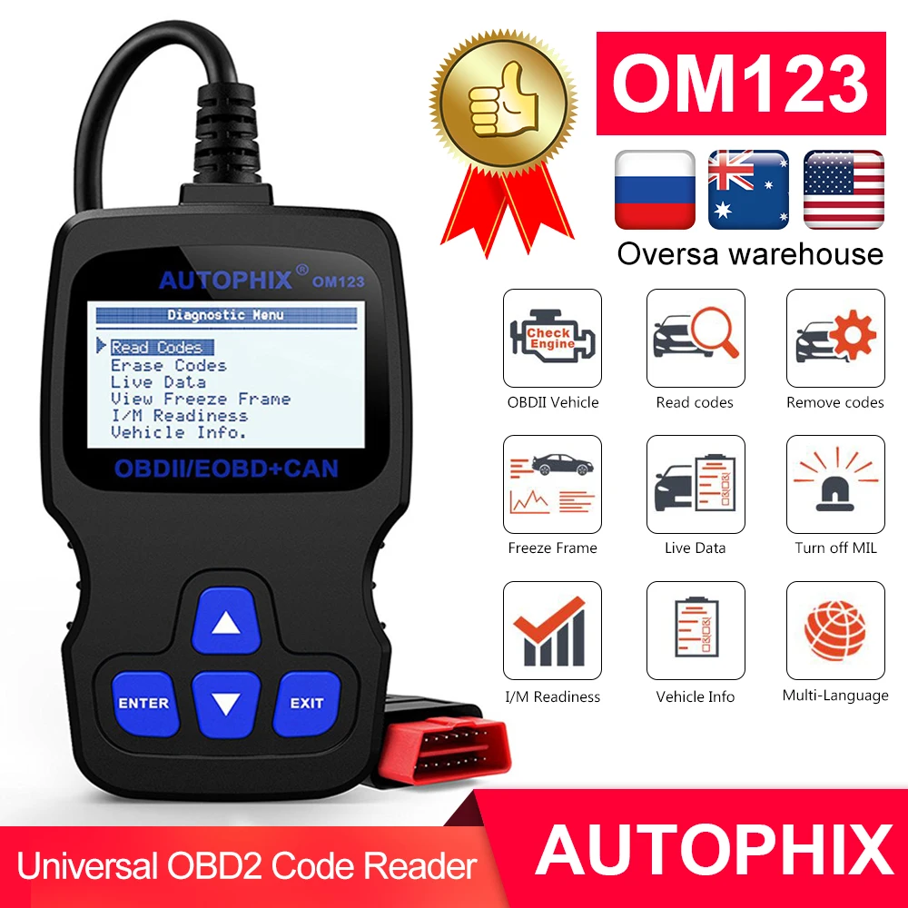 Autophix OM123 OBD2 сканер OBD 2 Автомобильный диагностический инструмент ODB считыватель