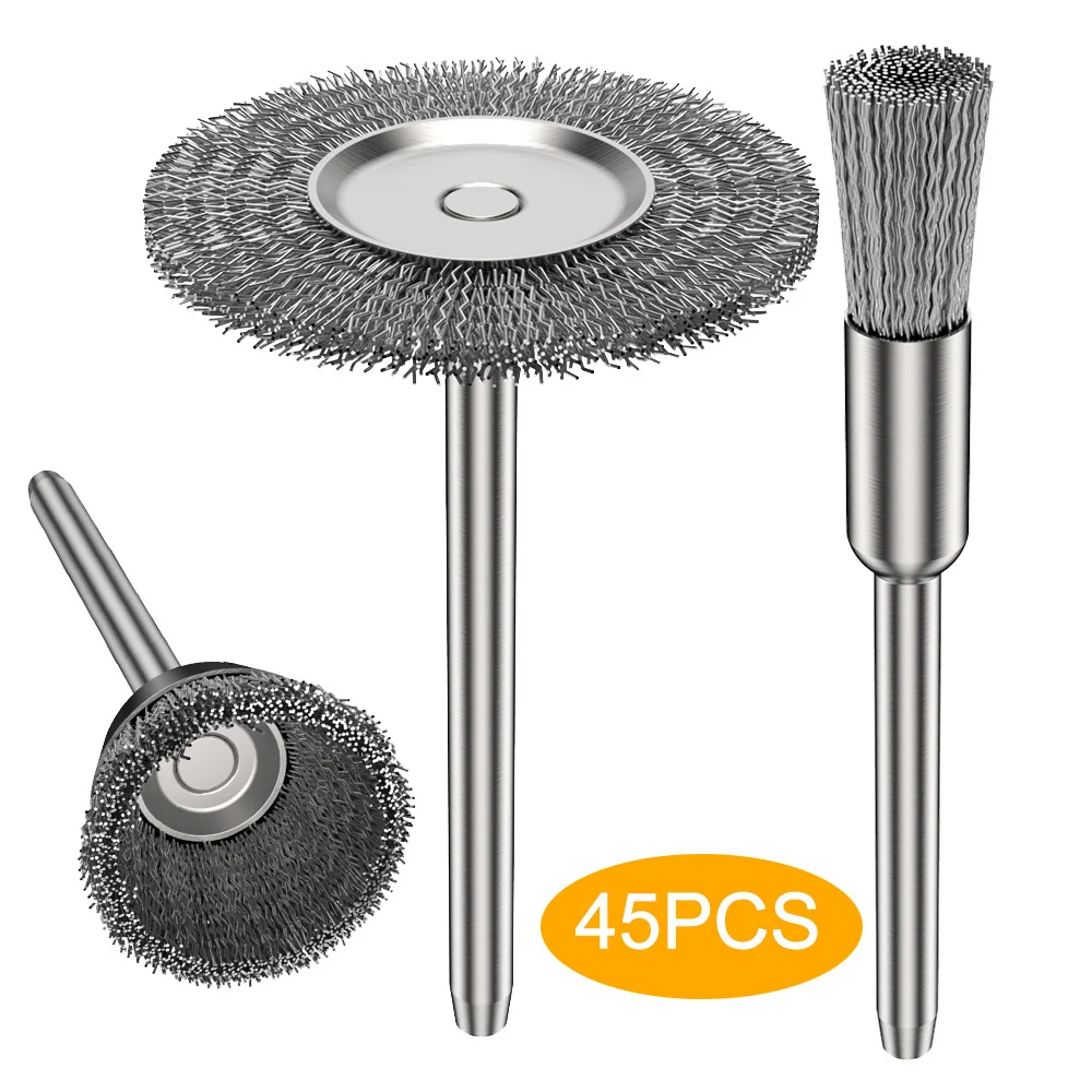 

45 Pcs 1.57inch Steel Wire Wheel Brushes Set Kit for Mini Drill Rotary Tools Polishing Brush Accessories Tools
