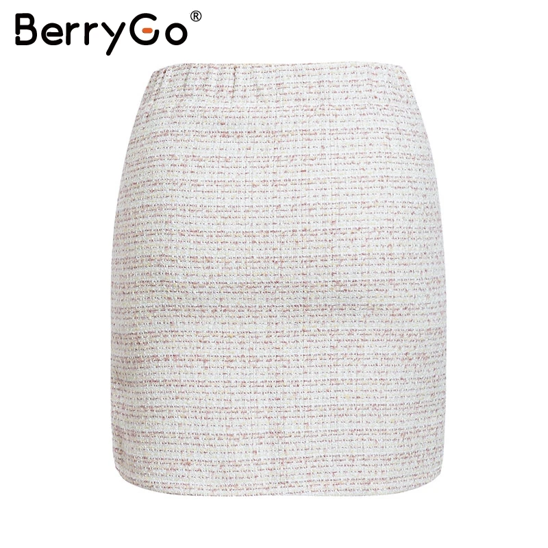 BerryGo Твидовые костюмы из двух предметов Женский комплект одежды осенне-зимний костюм в стиле пэчворк однобортная Офисная Женская юбка, костюмы женские