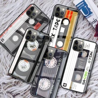 glass cover for iphone 13 12 mini 11 pro max 7 8 plus x xr se 2020 xs 6 6s silicone frame phone cover old cassette audio