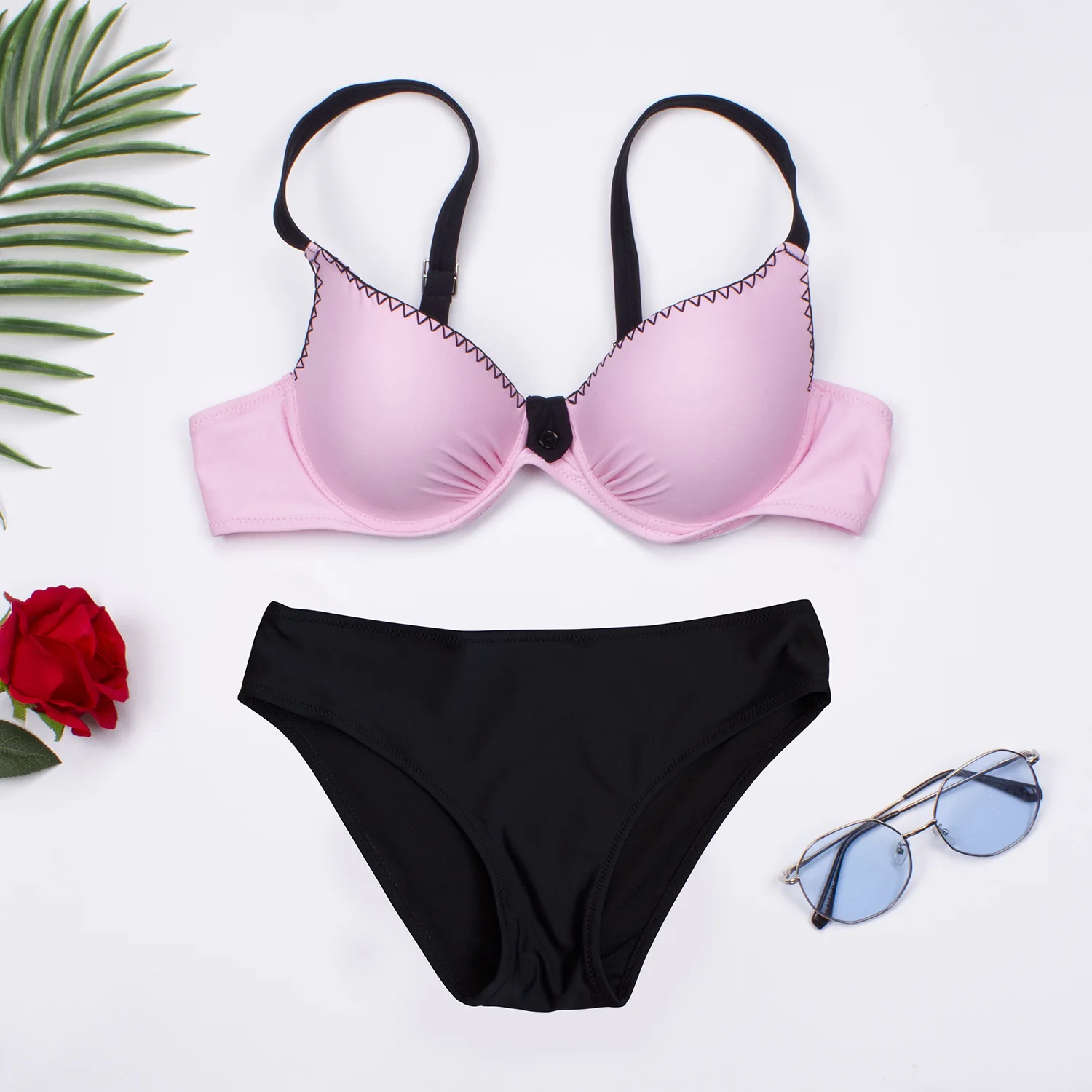 2019 split sexy solid color bikini swimsuit steel gathered large size Lady | Женская одежда