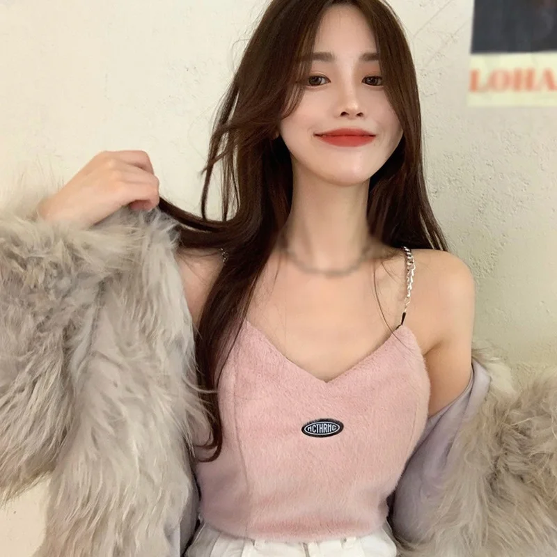 Майка женская без рукавов модный клубный однотонный топ с V образным вырезом и