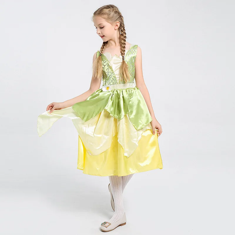 

Carnival Tiana Dress Up Dresses Girl Princess Role Playing Party Costume Children Sleeveless Frock The Princess Dress